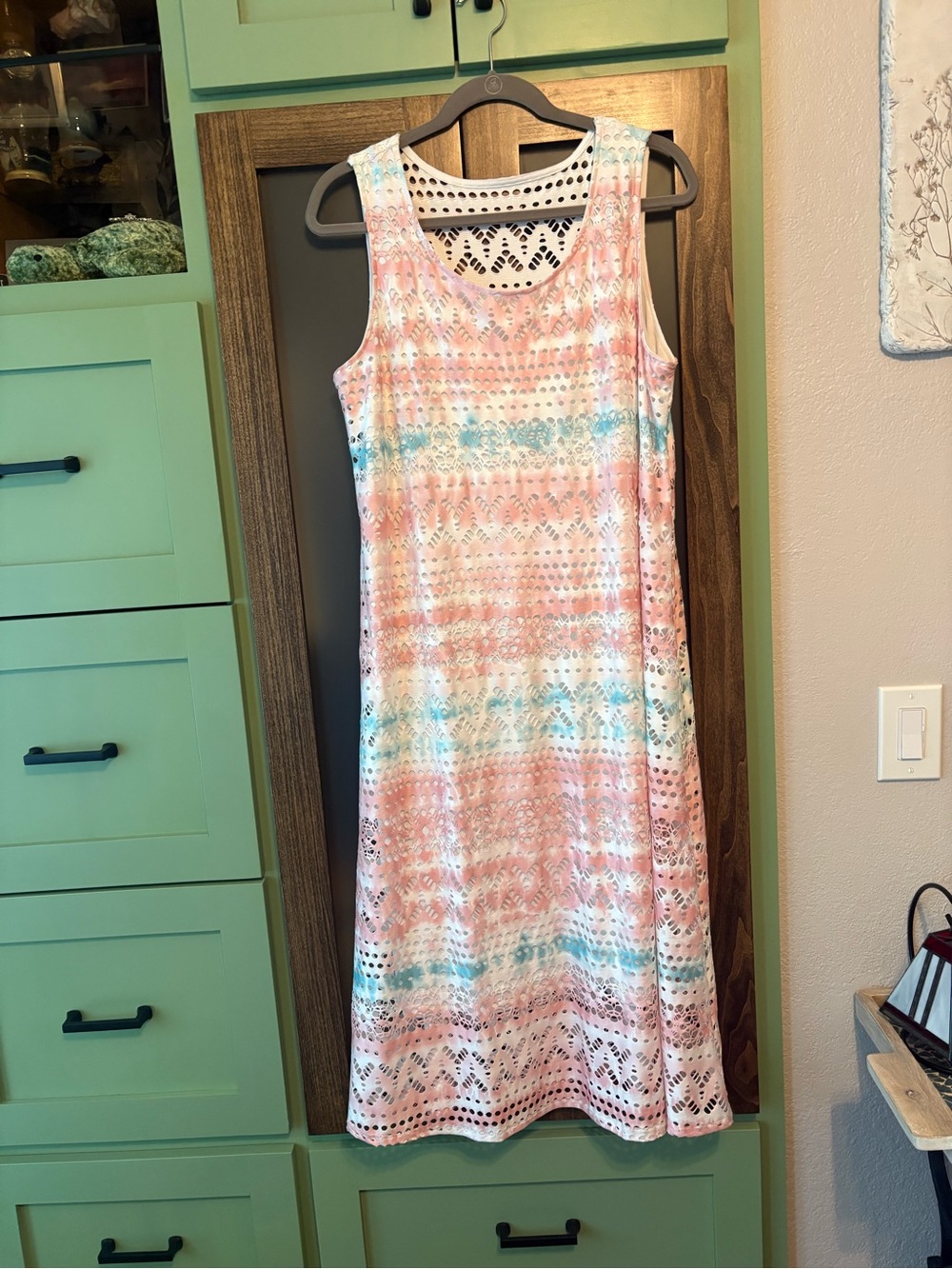 Sleeveless Pink & Blue Eyelet Shift Dress